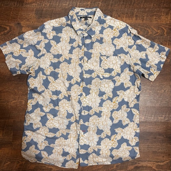 Cremieux Blue & Gold Floral Short Sleeve Size XL Button Up Shirt Tropical - Picture 2 of 4